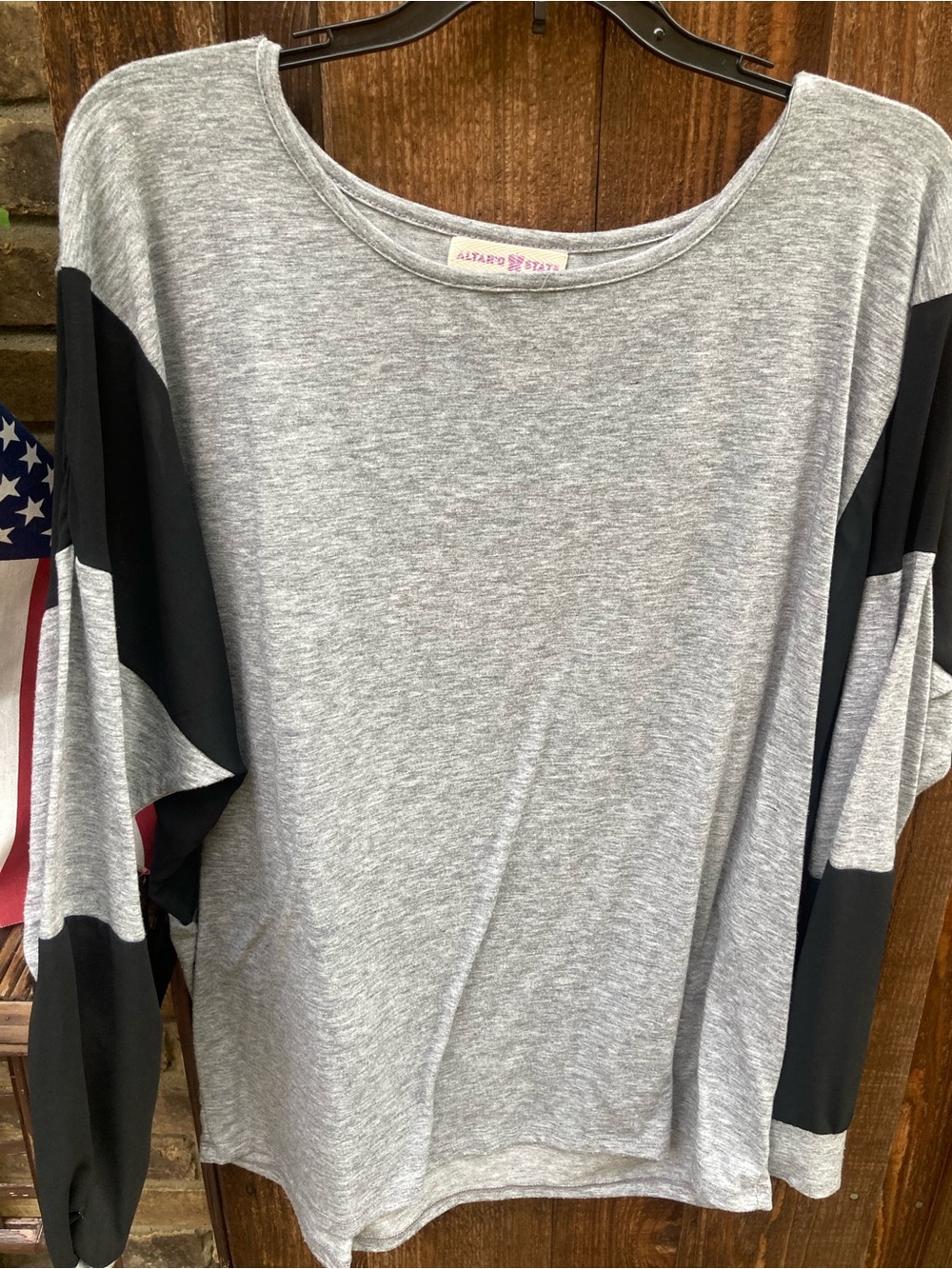 Altar'd State Grey with Black Colorblock Long Sleeve Top